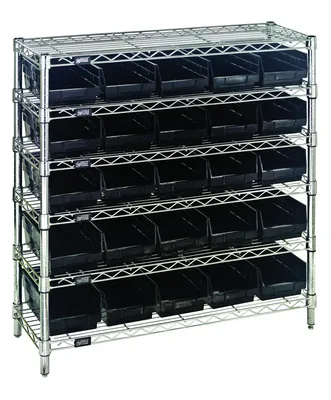 Quantum WR1236-102BK Bin Wire Shelving System, 36"W x 12"D x 36"H, 800 lb capacity, Chrome