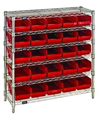 Quantum WR1236-102RD Bin Wire Shelving System, 36"W x 12"D x 36"H, 800 lb capacity, Chrome