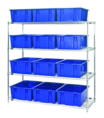 Quantum WR4-12225BL Bin Wire Shelving System, 66"L x 24"W x 63"H, 600 lb capacity, Chrome