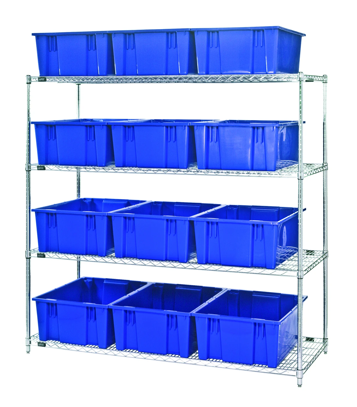 Quantum WR4-12225BL Bin Wire Shelving System, 66"L x 24"W x 63"H, 600 lb capacity, Chrome