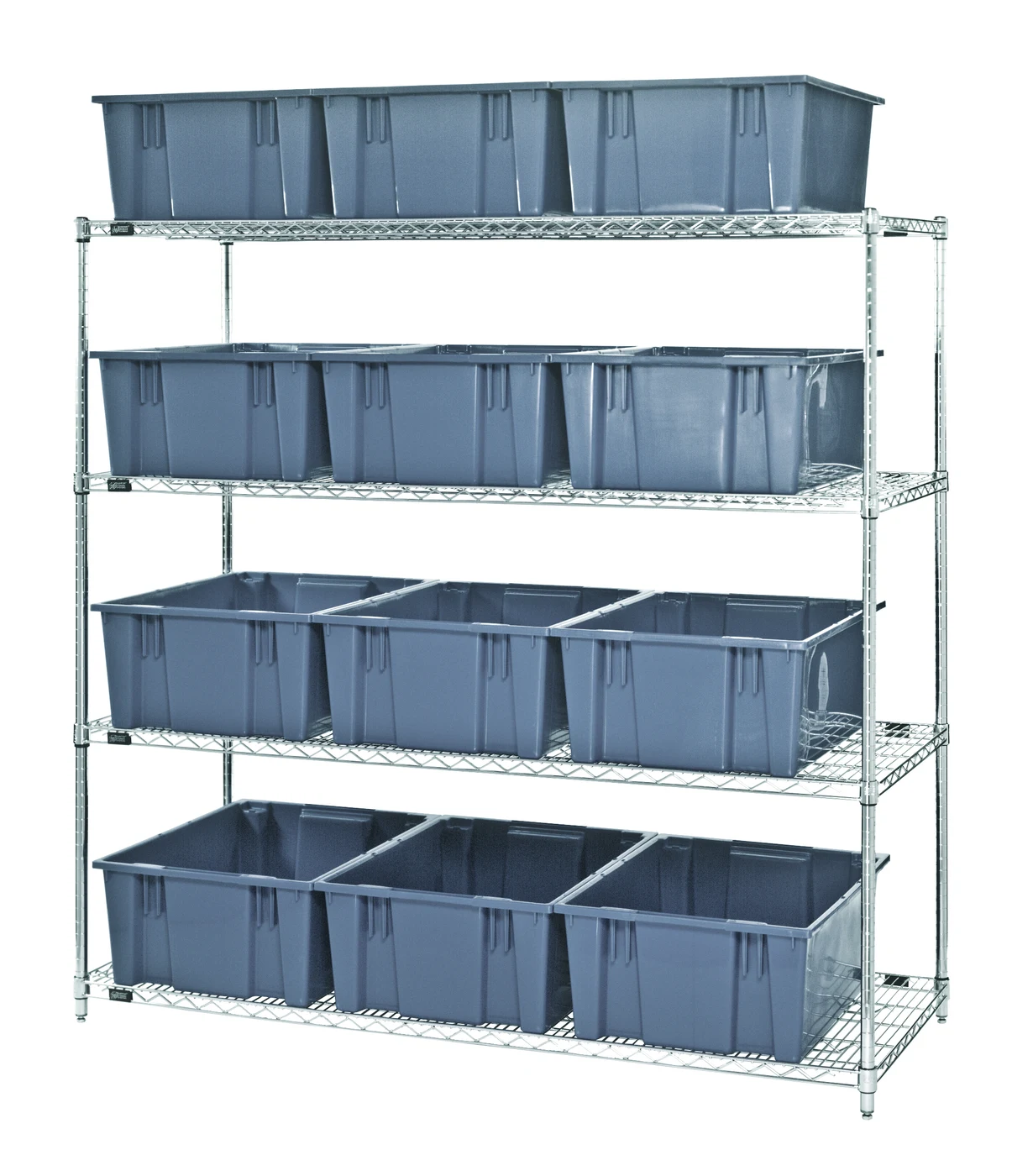 Quantum WR4-12225GY Bin Wire Shelving System, 66"L x 24"W x 63"H, 600 lb capacity, Chrome