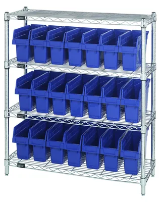 Quantum WR4-39-1236-801BL Bin Wire Shelving Center, 12"W x 36"D x 39"H, 800 lb capacity, Chrome
