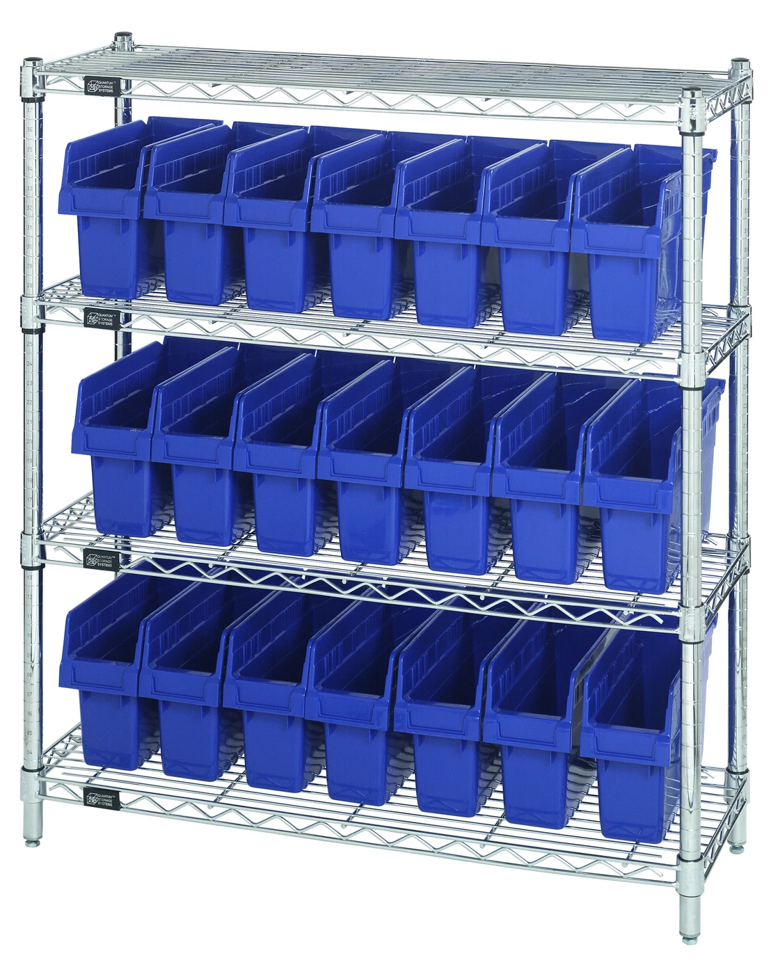 Quantum WR4-39-1236-801BL Bin Wire Shelving Center, 12"W x 36"D x 39"H, 800 lb capacity, Chrome