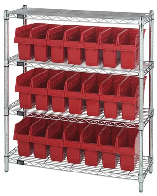 Quantum WR4-39-1236-801RD Bin Wire Shelving Center, 12"W x 36"D x 39"H, 800 lb capacity, Chrome