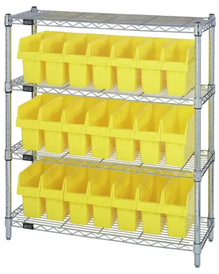 Quantum WR4-39-1236-801YL Bin Wire Shelving Center, 12"W x 36"D x 39"H, 800 lb capacity, Chrome