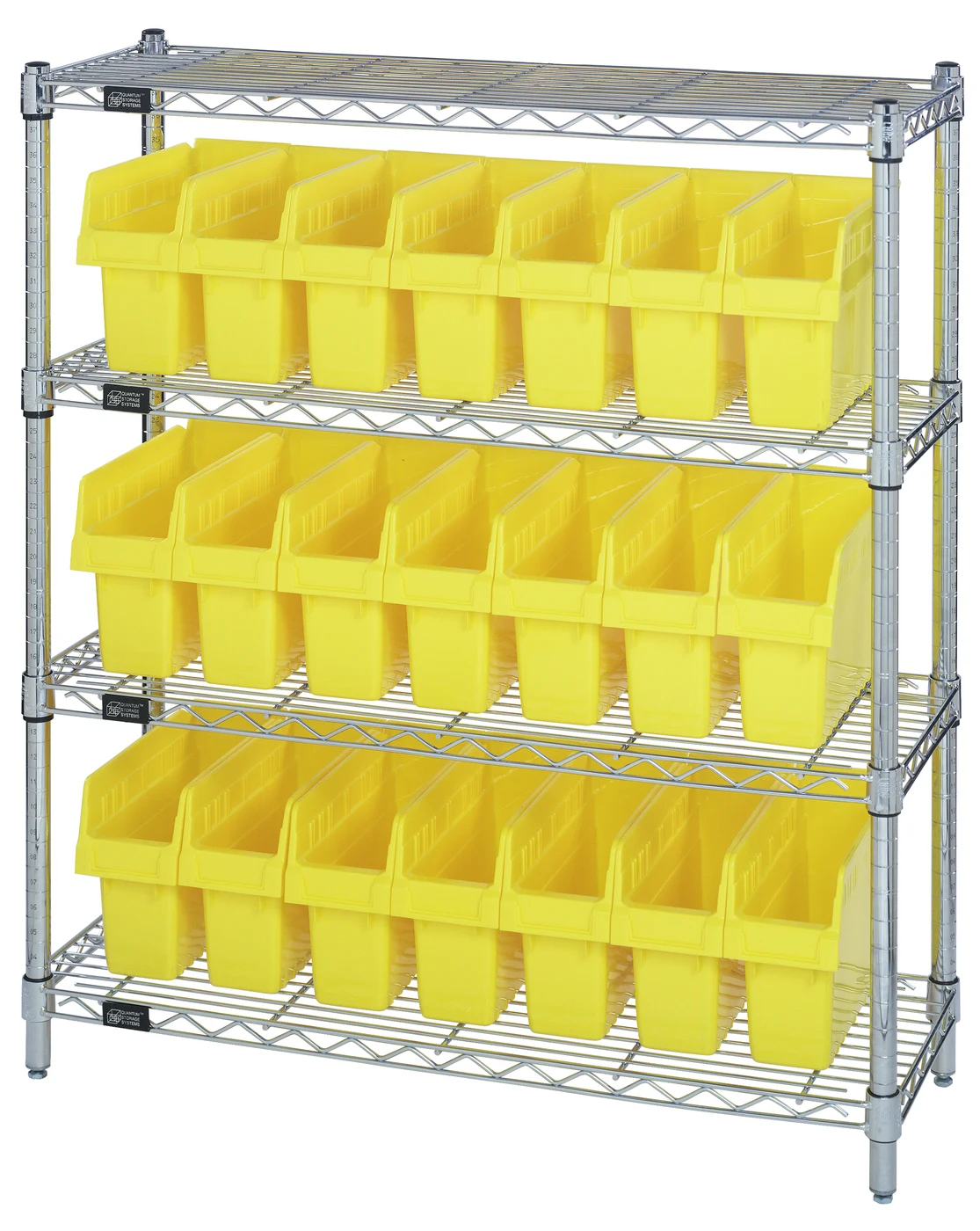 Quantum WR4-39-1236-801YL Bin Wire Shelving Center, 12"W x 36"D x 39"H, 800 lb capacity, Chrome