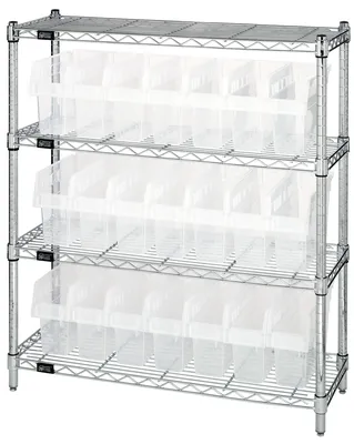 Quantum WR4-39-1236-801CL Bin Wire Shelving Center, 12"W x 36"D x 39"H, 800 lb capacity, Chrome