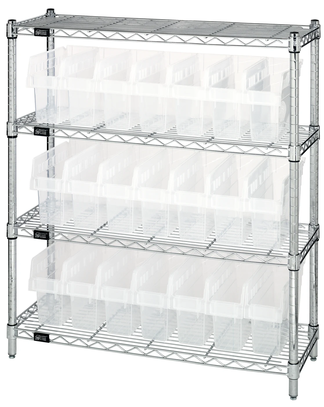 Quantum WR4-39-1236-801CL Bin Wire Shelving Center, 12"W x 36"D x 39"H, 800 lb capacity, Chrome