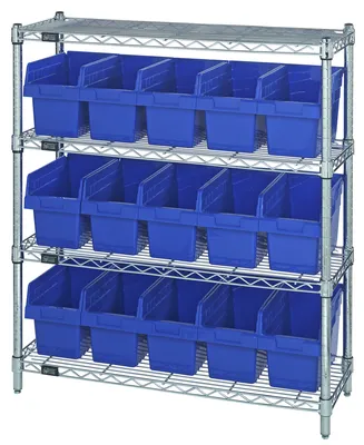 Quantum WR4-39-1236-802BL Bin Wire Shelving Center, 12"W x 36"D x 39"H, 800 lb capacity, Chrome