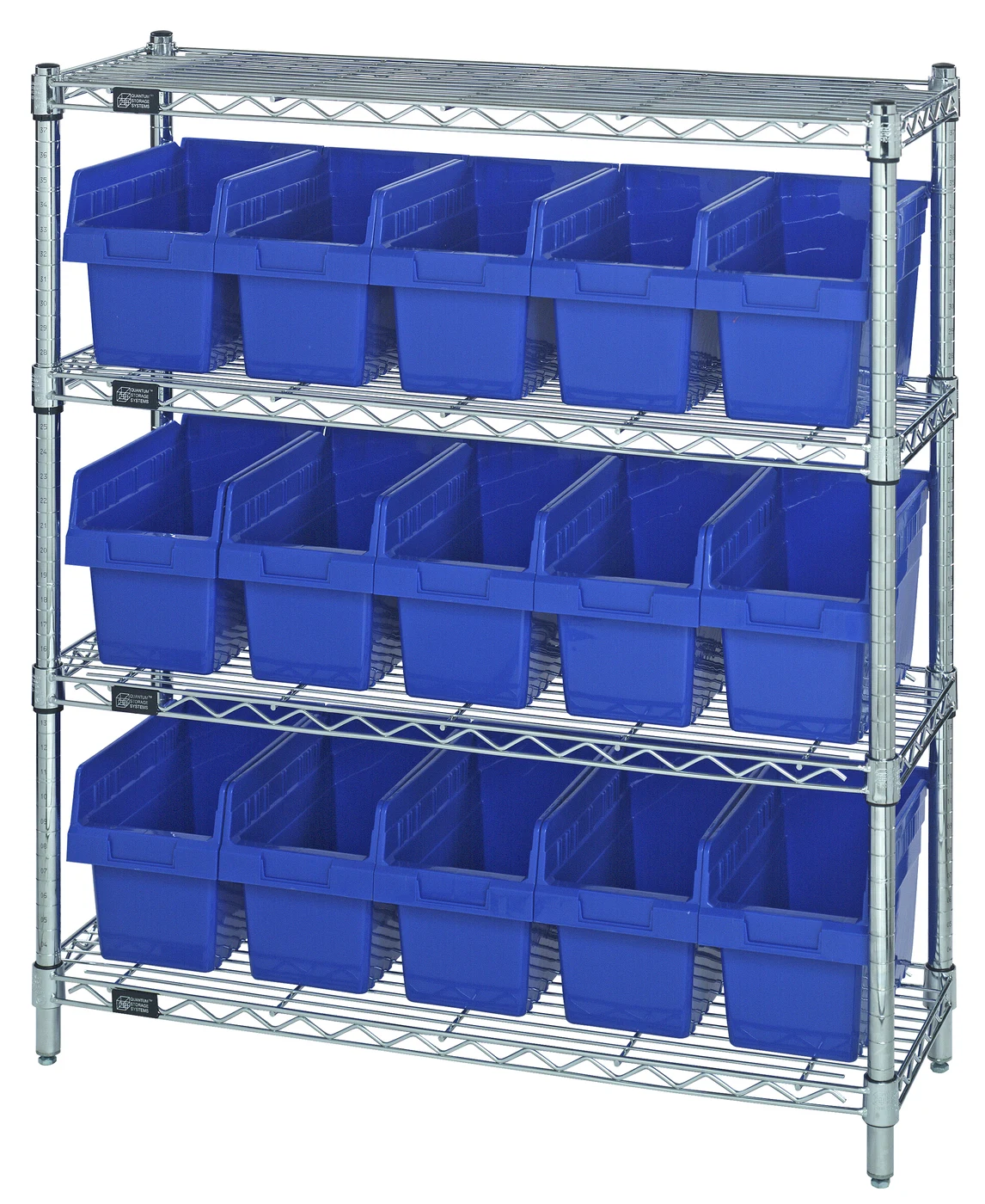 Quantum WR4-39-1236-802BL Bin Wire Shelving Center, 12"W x 36"D x 39"H, 800 lb capacity, Chrome