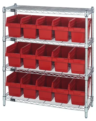 Quantum WR4-39-1236-802RD Bin Wire Shelving Center, 12"W x 36"D x 39"H, 800 lb capacity, Chrome