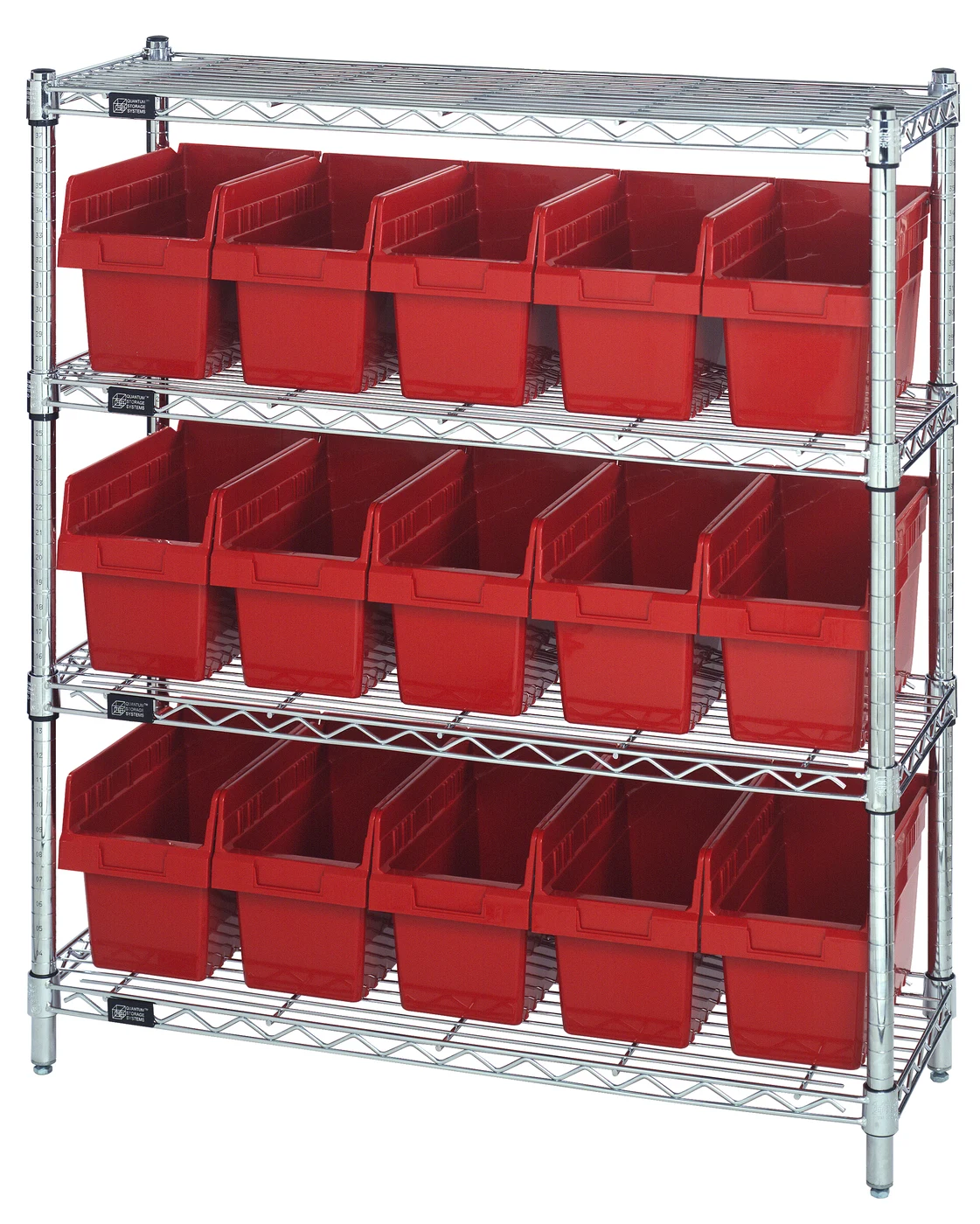 Quantum WR4-39-1236-802RD Bin Wire Shelving Center, 12"W x 36"D x 39"H, 800 lb capacity, Chrome