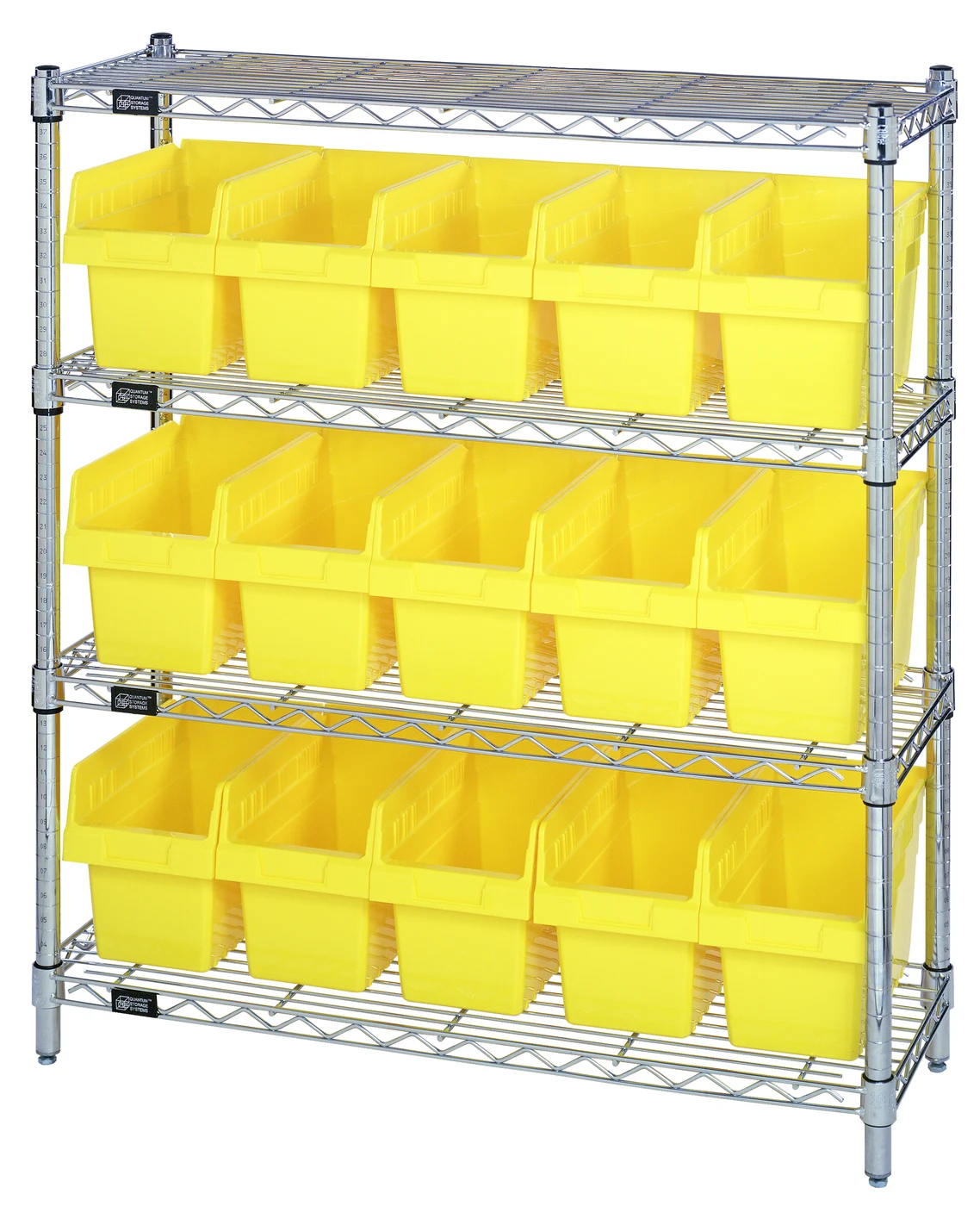 Quantum WR4-39-1236-802YL Bin Wire Shelving Center, 12"W x 36"D x 39"H, 800 lb capacity, Chrome