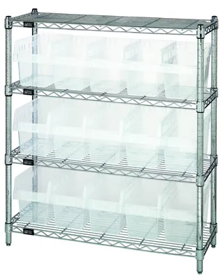 Quantum WR4-39-1236-802CL Bin Wire Shelving Center, 12"W x 36"D x 39"H, 800 lb capacity, Chrome