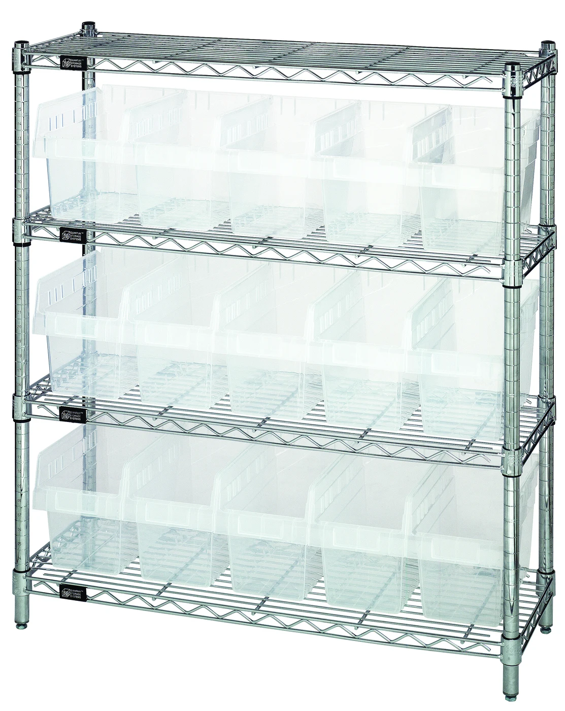 Quantum WR4-39-1236-802CL Bin Wire Shelving Center, 12"W x 36"D x 39"H, 800 lb capacity, Chrome