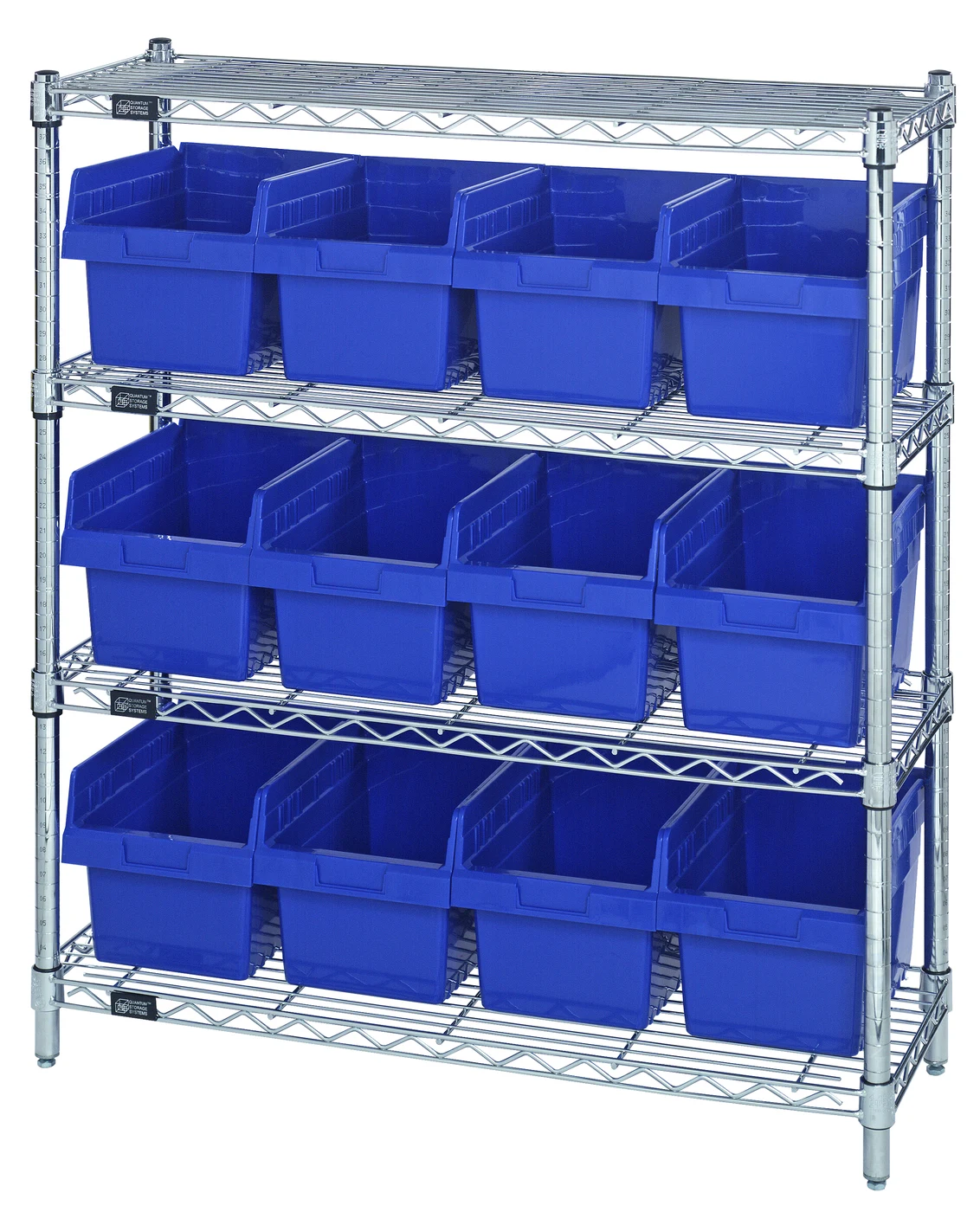 Quantum WR4-39-1236-807BL Bin Wire Shelving Center, 12"W x 36"D x 39"H, 800 lb capacity, Chrome