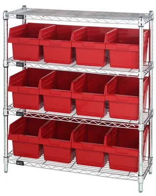 Quantum WR4-39-1236-807RD Bin Wire Shelving Center, 12"W x 36"D x 39"H, 800 lb capacity, Chrome