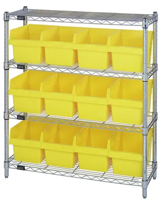 Quantum WR4-39-1236-807YL Bin Wire Shelving Center, 12"W x 36"D x 39"H, 800 lb capacity, Chrome