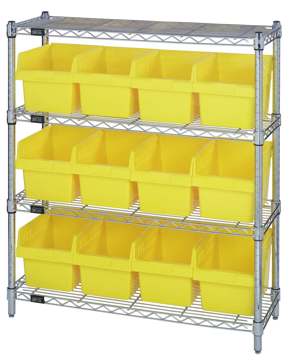 Quantum WR4-39-1236-807YL Bin Wire Shelving Center, 12"W x 36"D x 39"H, 800 lb capacity, Chrome