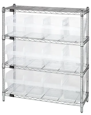 Quantum WR4-39-1236-807CL Bin Wire Shelving Center, 12"W x 36"D x 39"H, 800 lb capacity, Chrome