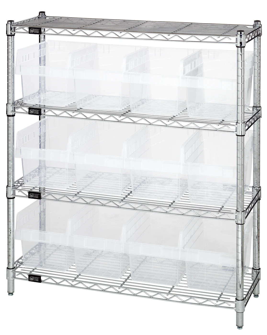 Quantum WR4-39-1236-807CL Bin Wire Shelving Center, 12"W x 36"D x 39"H, 800 lb capacity, Chrome