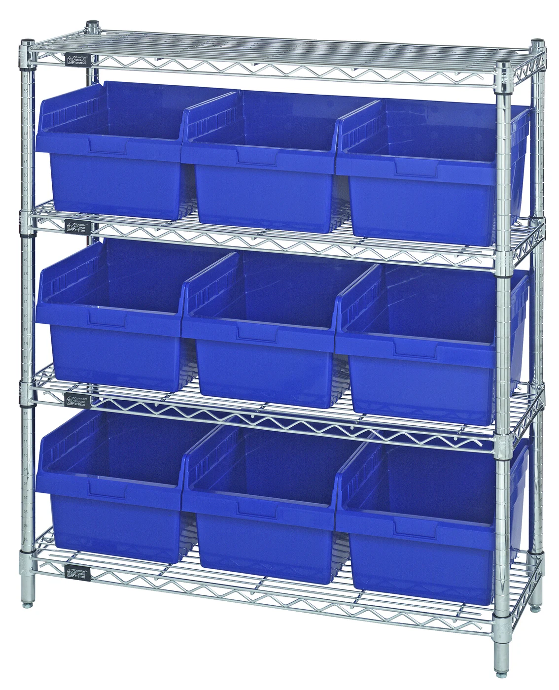 Quantum WR4-39-1236-809BL Bin Wire Shelving Center, 12"W x 36"D x 39"H, 800 lb capacity, Chrome