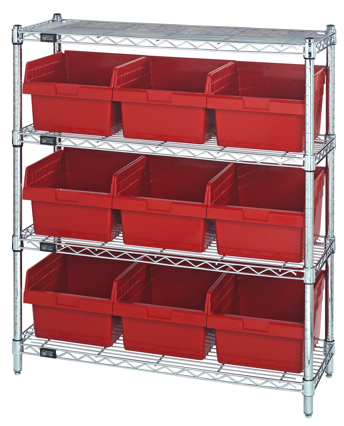 Quantum WR4-39-1236-809RD Bin Wire Shelving Center, 12"W x 36"D x 39"H, 800 lb capacity, Chrome