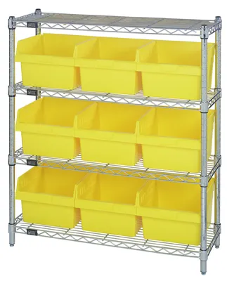 Quantum WR4-39-1236-809YL Bin Wire Shelving Center, 12"W x 36"D x 39"H, 800 lb capacity, Chrome