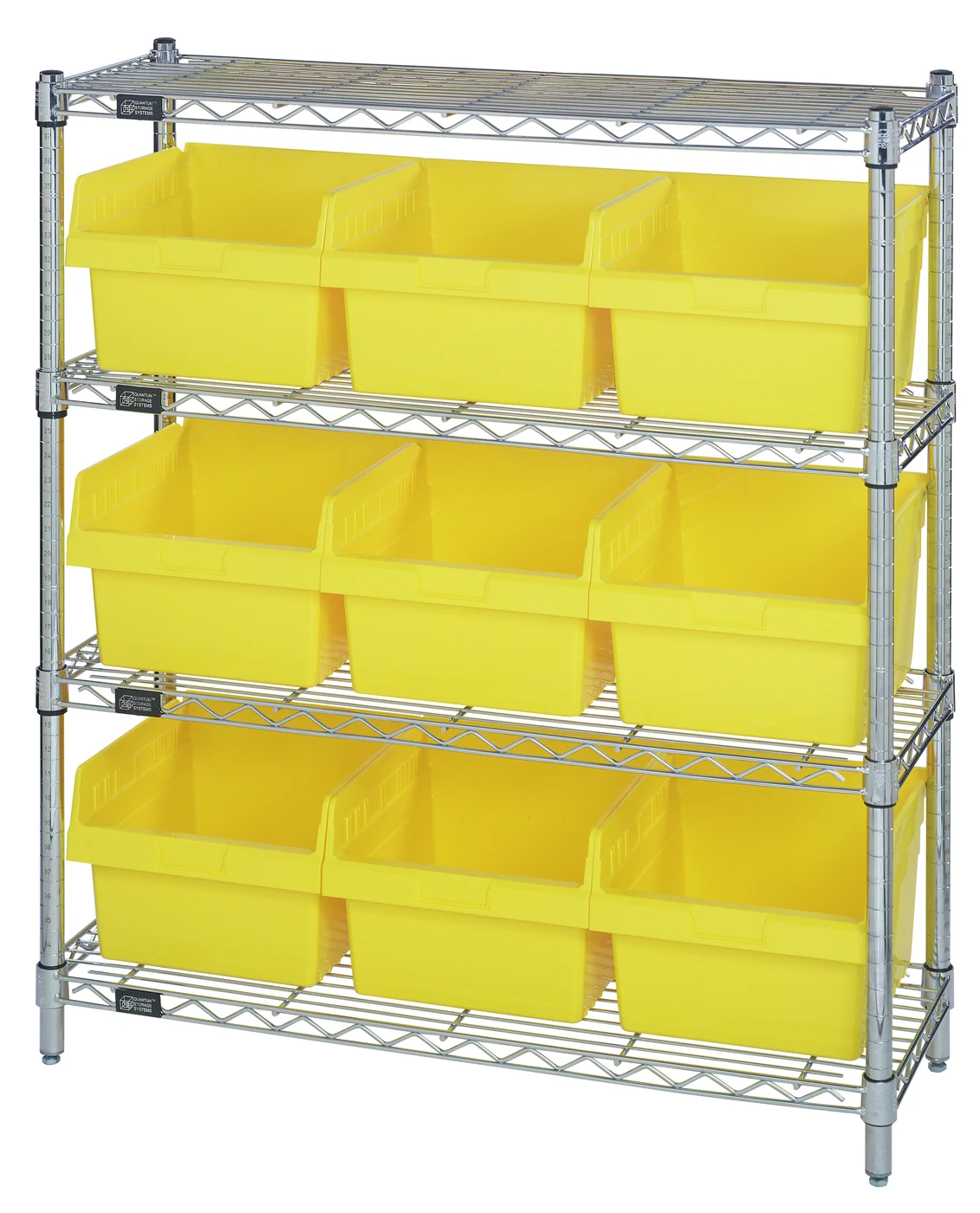 Quantum WR4-39-1236-809YL Bin Wire Shelving Center, 12"W x 36"D x 39"H, 800 lb capacity, Chrome