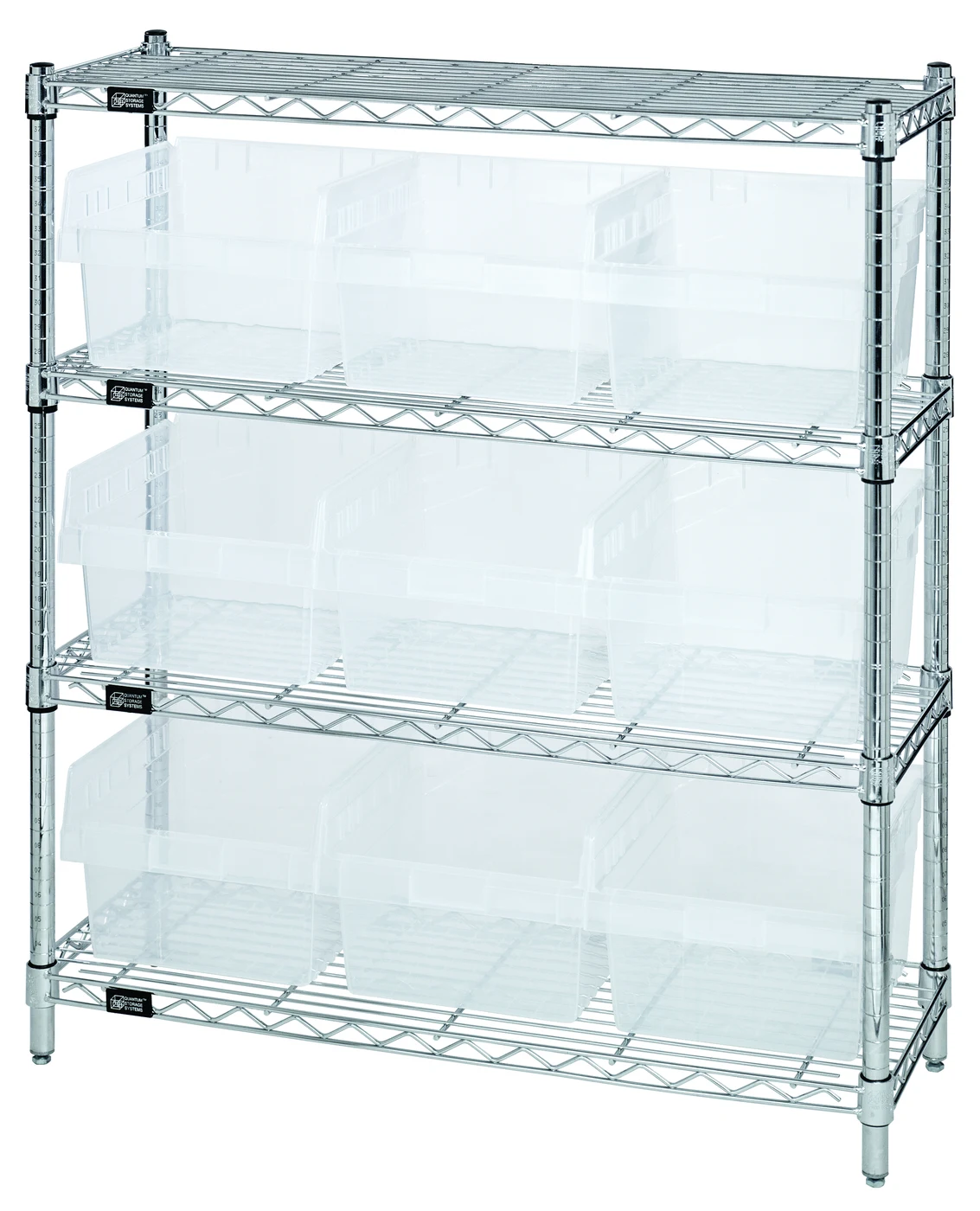 Quantum WR4-39-1236-809CL Bin Wire Shelving Center, 12"W x 36"D x 39"H, 800 lb capacity, Chrome