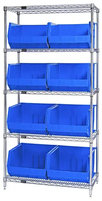 Quantum WR5-260BL Bin Wire Shelving System, 36"D x 18"W x 74"H, 800 lb capacity, Chrome
