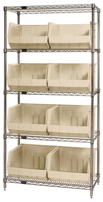 Quantum WR5-260IV Bin Wire Shelving System, 36"D x 18"W x 74"H, 800 lb capacity, Chrome