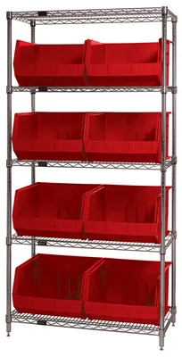 Quantum WR5-270RD Bin Wire Shelving System, 36"D x 18"W x 74"H, 800 lb capacity, Chrome