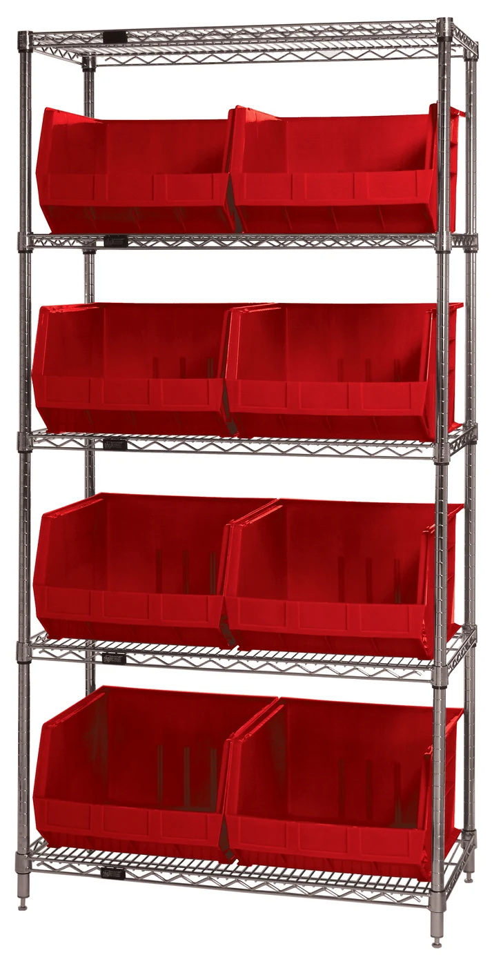 Quantum WR5-270RD Bin Wire Shelving System, 36"D x 18"W x 74"H, 800 lb capacity, Chrome