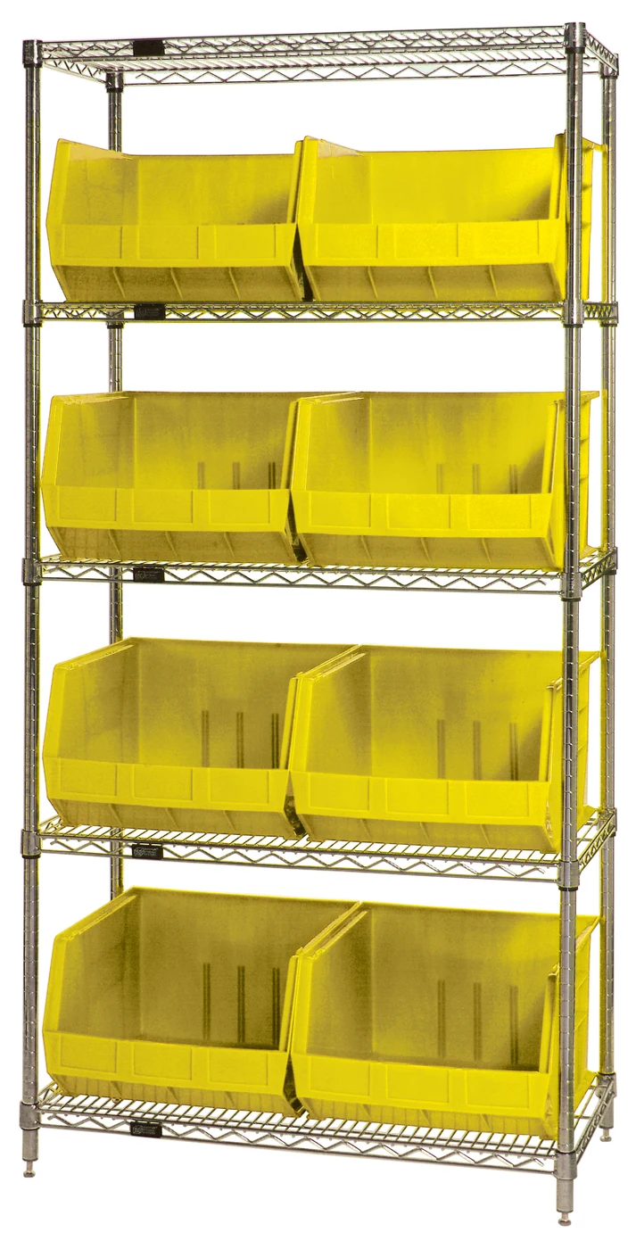 Quantum WR5-260YL Bin Wire Shelving System, 36"D x 18"W x 74"H, 800 lb capacity, Chrome