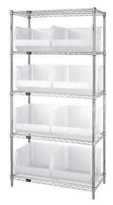 Quantum WR5-260CL Bin Wire Shelving System, 36"D x 18"W x 74"H, 800 lb capacity, Chrome