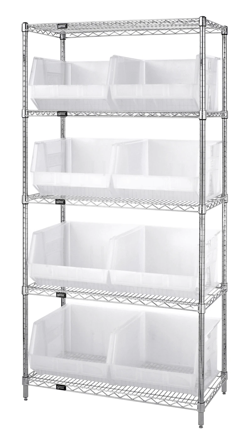 Quantum WR5-260CL Bin Wire Shelving System, 36"D x 18"W x 74"H, 800 lb capacity, Chrome