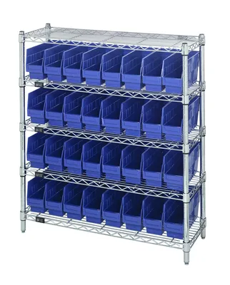 Quantum WR5-39-1236-201BL Bin Wire Shelving Center, 12"D x 36"W x 39"H, 800 lb capacity, Chrome