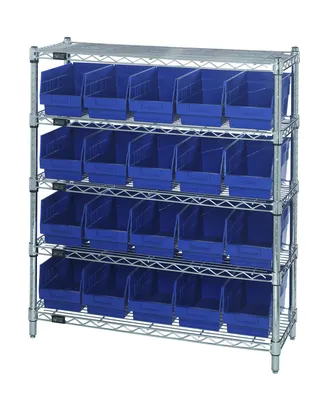 Quantum WR5-39-1236-202BL Bin Wire Shelving Center, 12"D x 36"W x 39"H, 800 lb capacity, Chrome