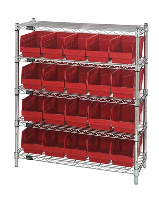 Quantum WR5-39-1236-202RD Bin Wire Shelving Center, 12"D x 36"W x 39"H, 800 lb capacity, Chrome