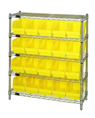 Quantum WR5-39-1236-202YL Bin Wire Shelving Center, 12"D x 36"W x 39"H, 800 lb capacity, Chrome