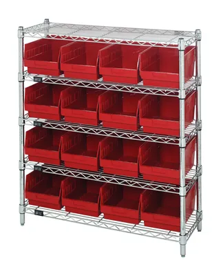Quantum WR5-39-1236-207RD Bin Wire Shelving Center, 12"D x 36"W x 39"H, 800 lb capacity, Chrome