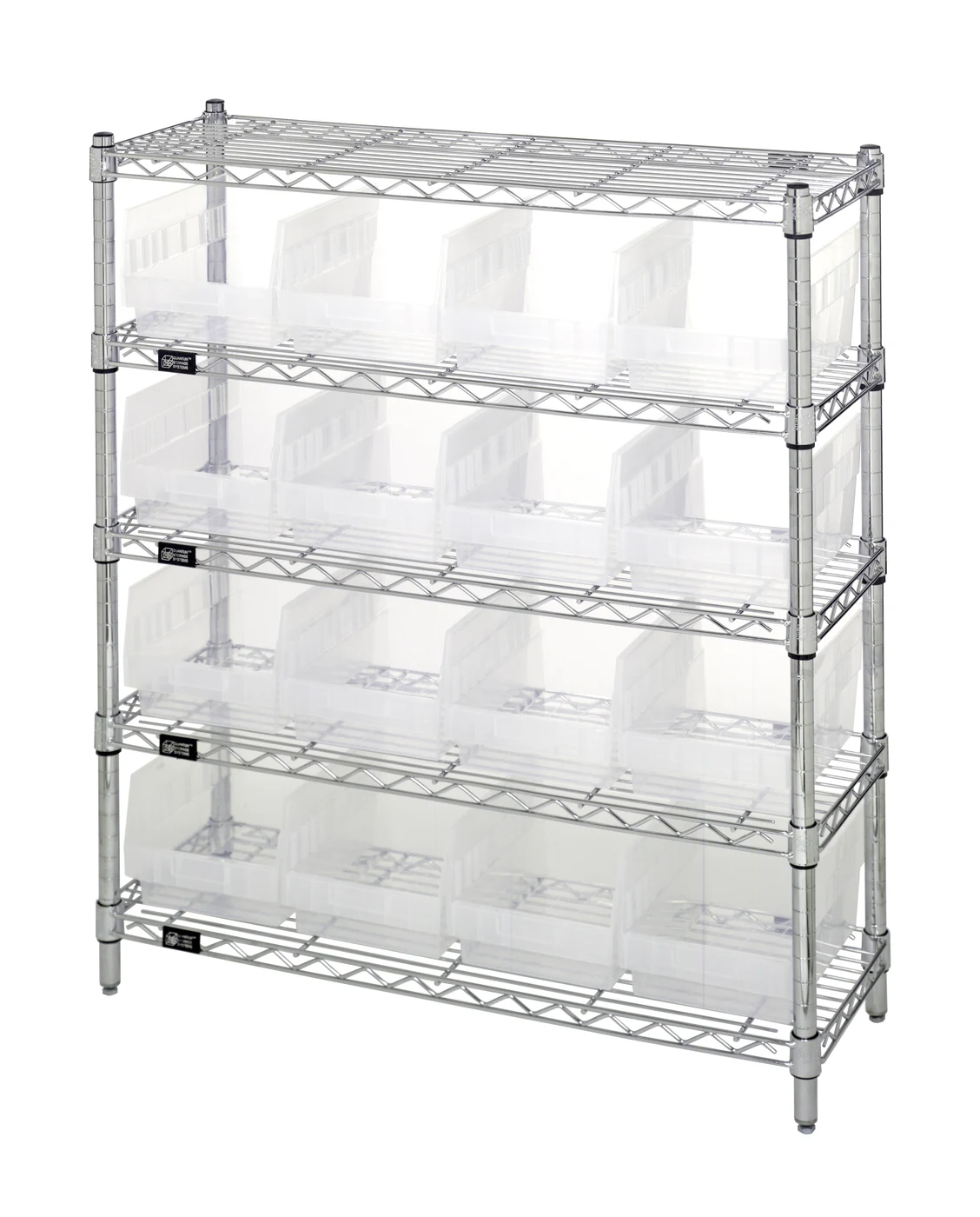 Quantum WR5-39-1236-207CL Bin Wire Shelving Center, 12"D x 36"W x 39"H, 800 lb capacity, Chrome