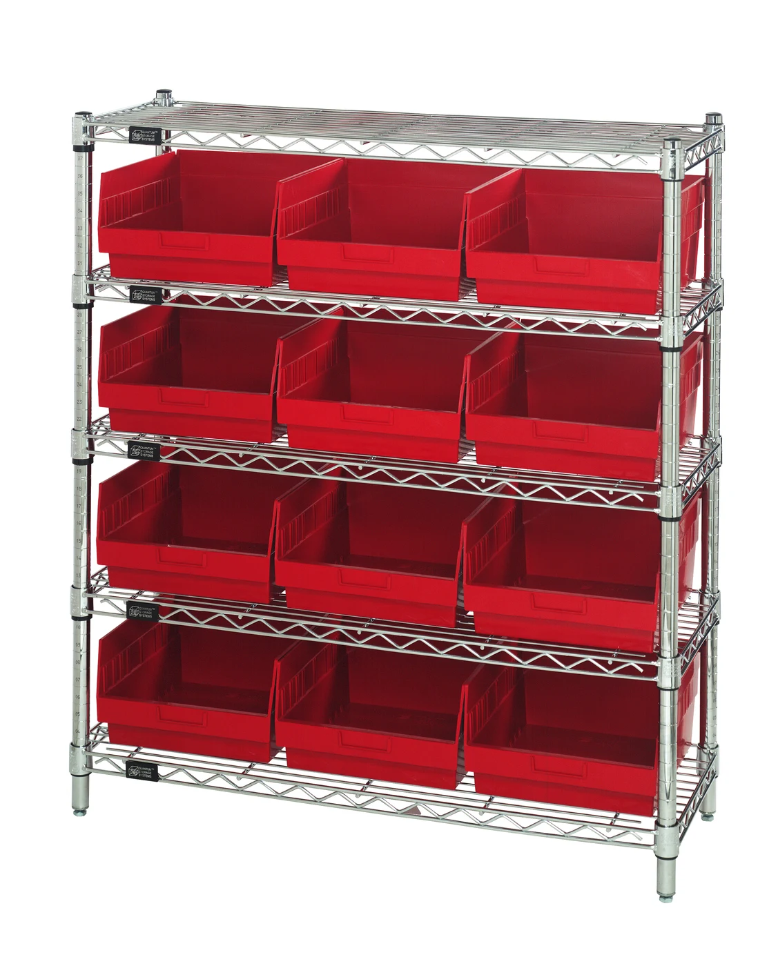 Quantum WR5-39-1236-209RD Bin Wire Shelving Center, 12"D x 36"W x 39"H, 800 lb capacity, Chrome