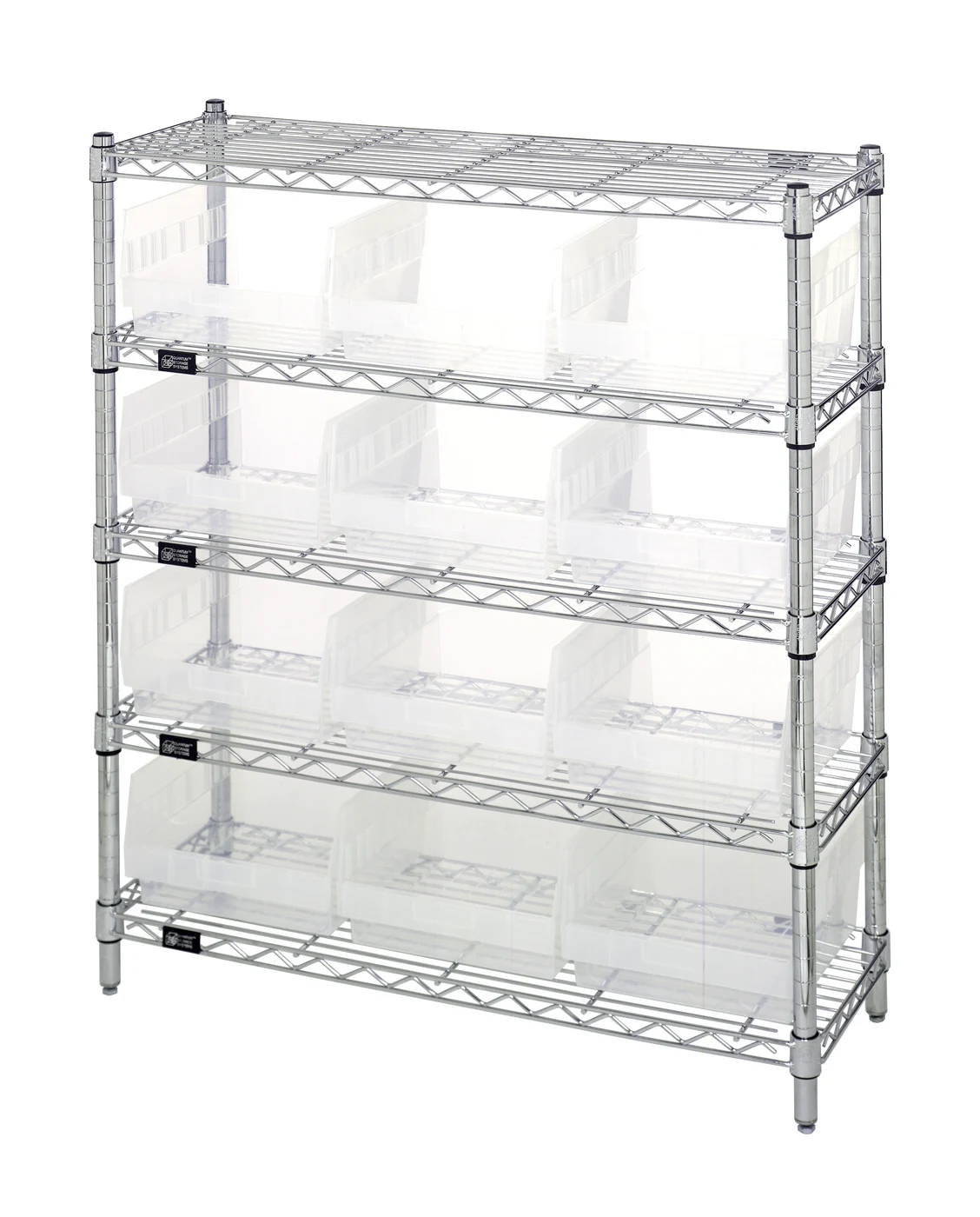 Quantum WR5-39-1236-209CL Bin Wire Shelving Center, 12"D x 36"W x 39"H, 800 lb capacity, Chrome