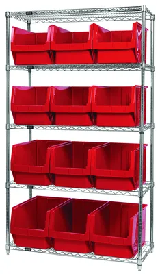 Quantum WR5-533RD Bin Wire Shelving System, 42"W x 18"D x 74"H, 800 lb capacity, Chrome