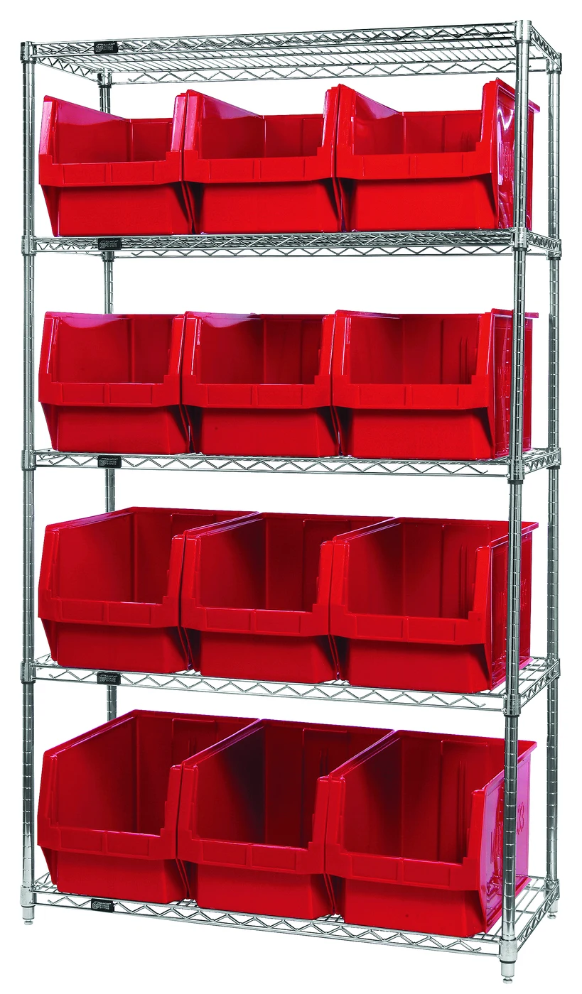 Quantum WR5-533RD Bin Wire Shelving System, 42"W x 18"D x 74"H, 800 lb capacity, Chrome