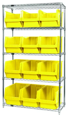 Quantum WR5-533YL Bin Wire Shelving System, 42"W x 18"D x 74"H, 800 lb capacity, Chrome