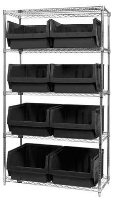 Quantum WR5-543BK Bin Wire Shelving System, 42"W x 18"D x 74"H, 800 lb capacity, Chrome