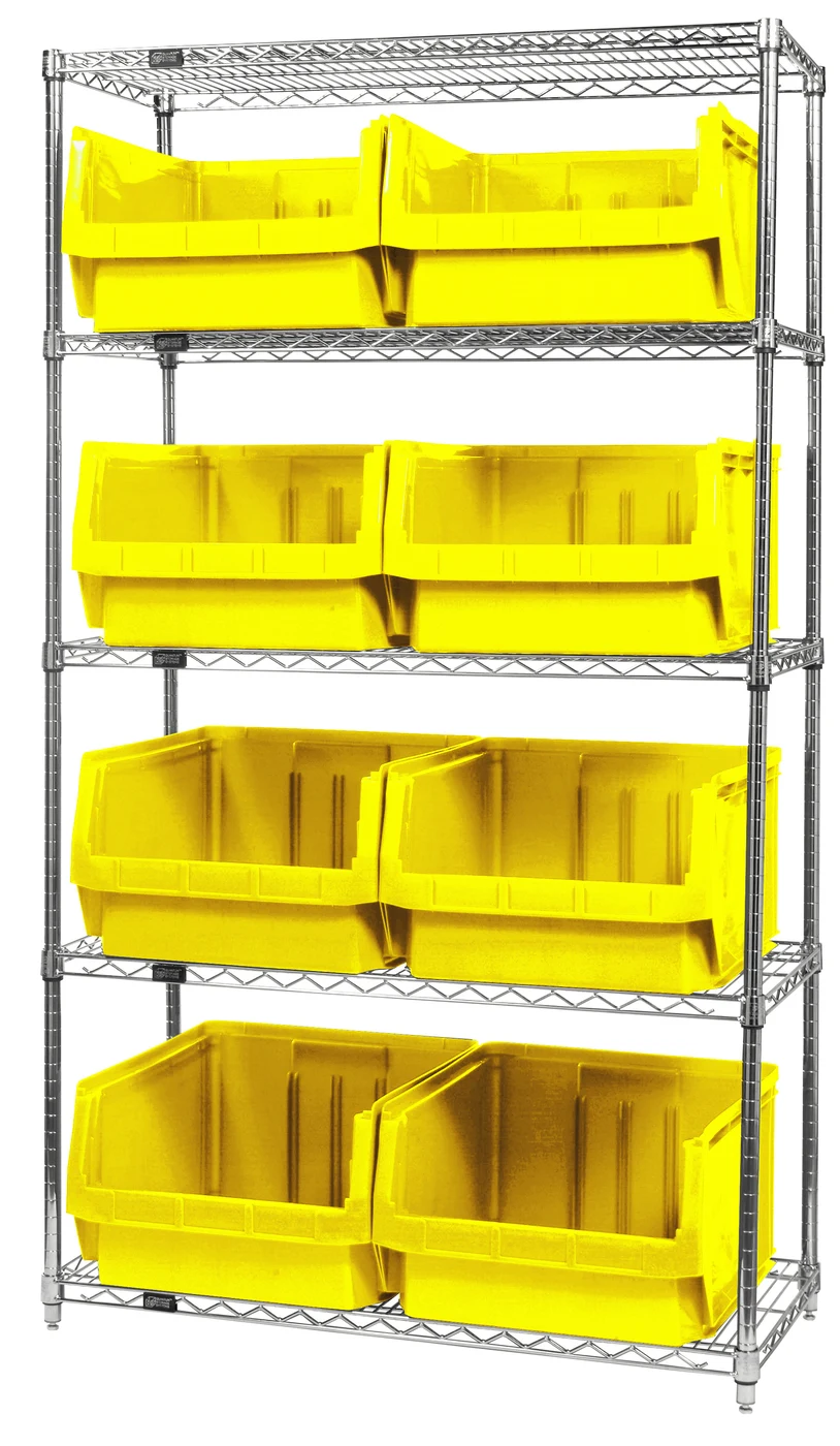 Quantum WR5-543YL Bin Wire Shelving System, 42"W x 18"D x 74"H, 800 lb capacity, Chrome